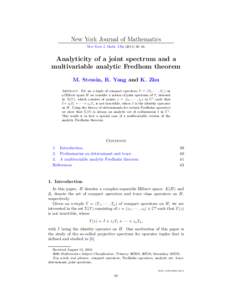 New York Journal of Mathematics New York J. Math. 17a–44. Analyticity of a joint spectrum and a multivariable analytic Fredhom theorem M. Stessin, R. Yang and K. Zhu
