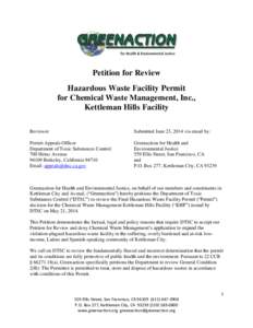 Petition for Review Hazardous Waste Facility Permit for Chemical Waste Management, Inc., Kettleman Hills Facility Reviewer