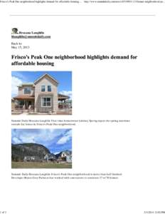 Frisco’s Peak One neighborhood highlights demand for affordable housing | SummitDaily.com