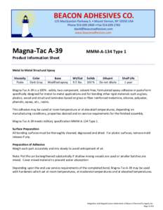 Magna-Tac A-39  MMM-A-134 Type 1 Product Information Sheet Metal to Metal Structural Epoxy
