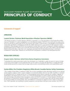 N U CL E A R P O W E R P L ANT E X P O RT E RS’  PRINCIPLES OF CONDUCT Statements of Support