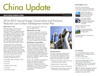China Update  SEPTEMBER–2015 Annual Energy Conservation and Emissions Reduction Low-Carbon Development Action Plan