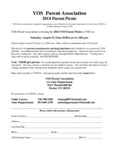YOS Parent Association 2014 Parent Picnic (YOS Parent Association, a nonprofit organization, is not affiliated with Colorado Department of Corrections (CDOC) or Youthful Offender System (YOS)  YOS Parent Association is h