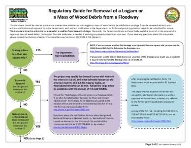 Regulatory Guide for Removal of a Logjam or a Mass of Wood Debris from a Floodway This document should be used as a reference to determine whether or not a logjam or mass of wood debris (see definitions on Page 2) can be