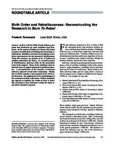 Birth Order and Rebelliousness: Reconstructing the Research in Born To Rebel