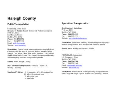 Raleigh County Public Transportation Specialized Transportation  Community Action Lines