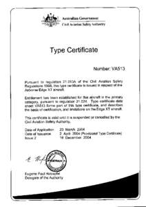 Type Certificate VA513 - Airborne Edge XT