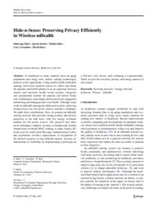 Mobile Netw Appl DOIs11036x Hide-n-Sense: Preserving Privacy Efficiently in Wireless mHealth Shrirang Mare · Jacob Sorber · Minho Shin ·