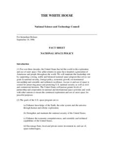 THE WHITE HOUSE  National Science and Technology Council For Immediate Release September 19, 1996