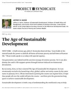 The Age of Sustainable Development by Jeffrey D. Sachs - Project Syndicate:42 AM EDUCATION JEFFREY D. SACHS