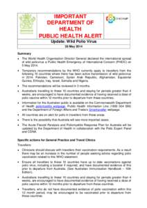 IMPORTANT DEPARTMENT OF HEALTH PUBLIC HEALTH ALERT Update: Wild Polio Virus 28 May 2014