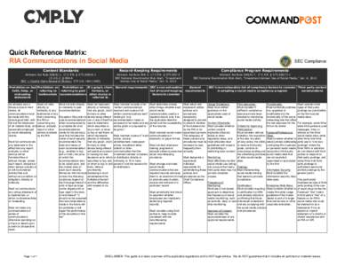 Quick Reference Matrix: RIA Communications in Social Media SEC Compliance  Content Standards