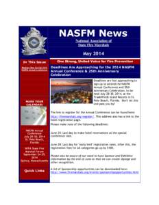 NASFM News National Association of State Fire Marshals May 2014 In This Issue