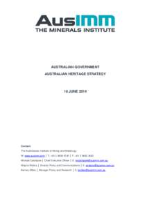 AUSTRALIAN GOVERNMENT AUSTRALIAN HERITAGE STRATEGY 16 JUNE[removed]Contact: