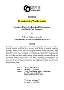 Seminar Department of Mathematics Structured Sparsity, Proximal Optimization and Multi-Task Learning by
