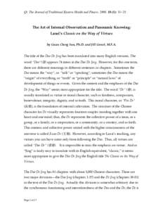 Qi: The Journal of Traditional Eastern Health and Fitness): 18‐25.  The Art of Internal Observation and Panoramic Knowing: Laozi’s Classic on the Way of Virtues by Guan Cheng Sun, Ph.D. and Jill Gonet, M
