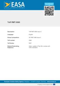 ToR RMTDescription: ToR RMT.0560 Issue 2