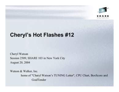 Cheryl’s Hot Flashes #12  Cheryl Watson Session 2509; SHARE 103 in New York City August 20, 2004 Watson & Walker, Inc.