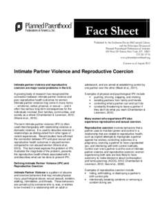 Fact Sheet Published by the Katharine Dexter McCormick Library and the Education Division of Planned Parenthood Federation of America 434 West 33rd Street, New York, NY4716