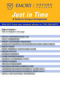 Just in Time A Guide to Campus Emergencies Dial 911 from any campus phone orTable of Contents Click to navigate to that page.