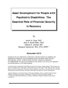 Asset Development for People with Psychiatric Disabilities: The Essential Role of Financial Security in Recovery  By
