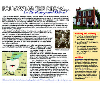 To order the newspaper for your classroom or for further information, call NIE atOn the Underground Railroad  The John P. Parker House in Ripley