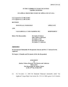 Mahamad v. S & R Abdulla Cane Farming Inc., Judgment, [2013] CCJ 8 (A.J.) (CCJ, Jul. 22, 2013)