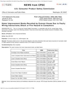 Home Improvement Books Recalled by Oxmoor House Due to Faulty Wiring Instructions; Shock or Fire Hazard to Consumers