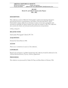 ARIZONA HISTORICAL SOCIETY 949 East Second Street Tucson, AZ[removed]Library and Archives[removed]Fax: ([removed]removed]