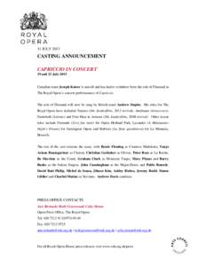 Ü  11 JULY 2013 CASTING ANNOUNCEMENT CAPRICCIO IN CONCERT