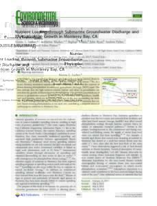 Article pubs.acs.org/est Nutrient Loading through Submarine Groundwater Discharge and Phytoplankton Growth in Monterey Bay, CA Alanna L. Lecher,*,† Katherine Mackey,⊥,‡ Raphael Kudela,§ John Ryan,∥ Andrew Fisher