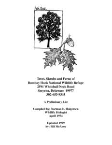 Trees, Shrubs and Ferns of Bombay Hook National Wildlife Refuge 2591 Whitehall Neck Road Smyrna, Delaware[removed]9345 A Preliminary List