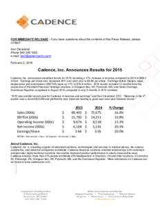 Microsoft Word - Cadence Press Release 1601.docx