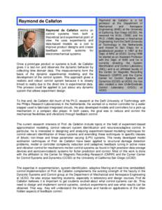 Short Bio of Prof. Raymond A. de Callafon