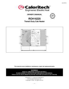 Caloritech RCH2 Fan-Forced Electric Open Coil Cab Heater - Instruction Sheet