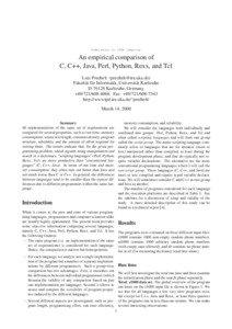 Submission to IEEE Computer  An empirical comparison of C, C++, Java, Perl, Python, Rexx, and Tcl Lutz Prechelt () Fakult¨at f¨ur Informatik, Universit¨at Karlsruhe