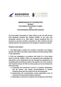 MEMORANDUM OF COOPERATION between Food Safety Commission of Japan and Food Standards Australia New Zealand