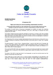 Global Cabin Air Quality Executive (GCAQE) GCAQE Press Release Immediate release 10 September 2010