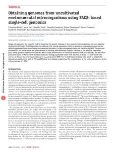 protocol  Obtaining genomes from uncultivated environmental microorganisms using FACS–based single-cell genomics Christian Rinke1, Janey Lee1, Nandita Nath1, Danielle Goudeau1, Brian Thompson2, Nicole Poulton2,