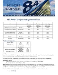 84th MORSS Symposium Registration Fees Entity MORS Government Sponsor  Attending