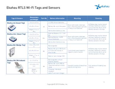 Ekahau RTLS Wi-Fi Tags and Sensors Tags & Sensors Ekahau A4 (Asset Tag)  Dimensions