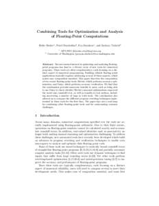 Combining Tools for Optimization and Analysis of Floating-Point Computations Heiko Becker1 , Pavel Panchekha2 , Eva Darulova1 , and Zachary Tatlock2 1  2
