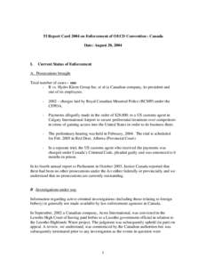 TI Report Card 2004 on Enforcement of OECD Convention - Canada Date: August 20, 2004 I.  Current Status of Enforcement