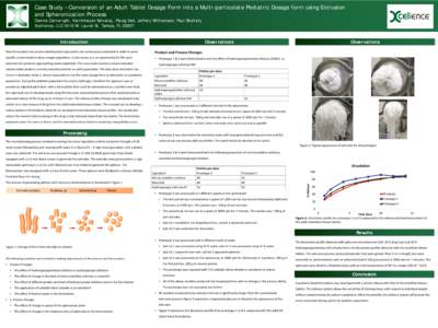 Case Study – Conversion of an Adult Tablet Dosage Form into a Multi-particulate Pediatric Dosage form using Extrusion and Spheronization Process Danica Cartwright, Karthikeyan Selvaraj, Parag Ved, Jeffery Williamson, P