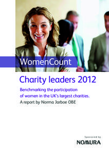WomenCount Charity leaders 2012 Benchmarking the participation of women in the UK’s largest charities. A report by Norma Jarboe OBE