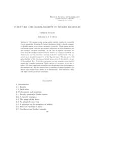 Houston Journal of Mathematics c 2002 University of Houston ­ Volume 28, No. 2, 2002  CURVATURE AND GLOBAL RIGIDITY IN FINSLER MANIFOLDS