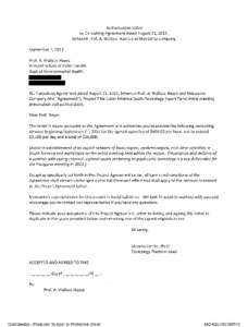 Authorization Letter to Consulting Agreement dated August 21, 2012, between Prof. A. Wallace Hayes and Monsanto Company September 7, 2012 Prof. A. Wallace Hayes Harvard School of Public Health