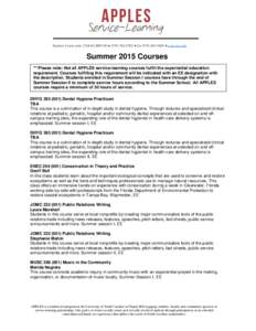 Student Union suite 3514  CB#5210  (  fax  ccps.unc.edu  Summer 2015 Courses ***Please note: Not all APPLES service-learning courses fulfill the experiential education requirement.