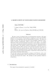 A SHORT SURVEY OF NONCOMMUTATIVE GEOMETRY  arXiv:hep-thv1 1 Mar 2000 Alain CONNES,1 1