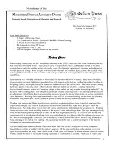 Newsletter of the  Mecklenburg Historical Association Docents Promoting Local History through Education and Research  May/June/July/August, 2012
